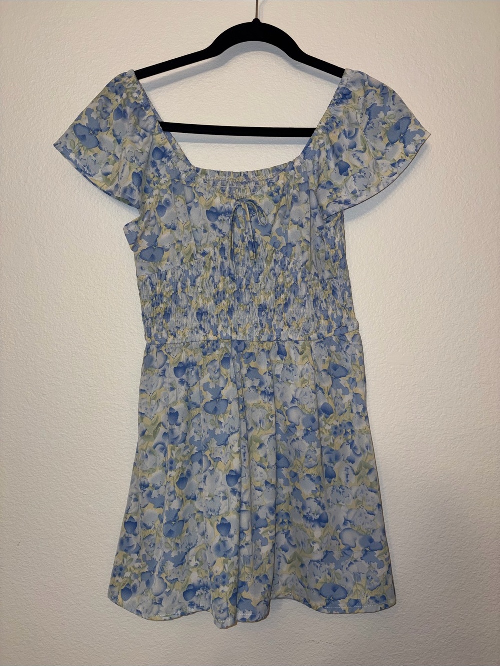 Blue Floral Smocked Off Shoulder Romper Skort Shorts